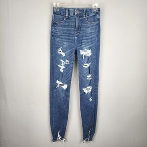 American Eagle Dream Jean Curvy Super High Rise Jegging Sz 00 Distressed